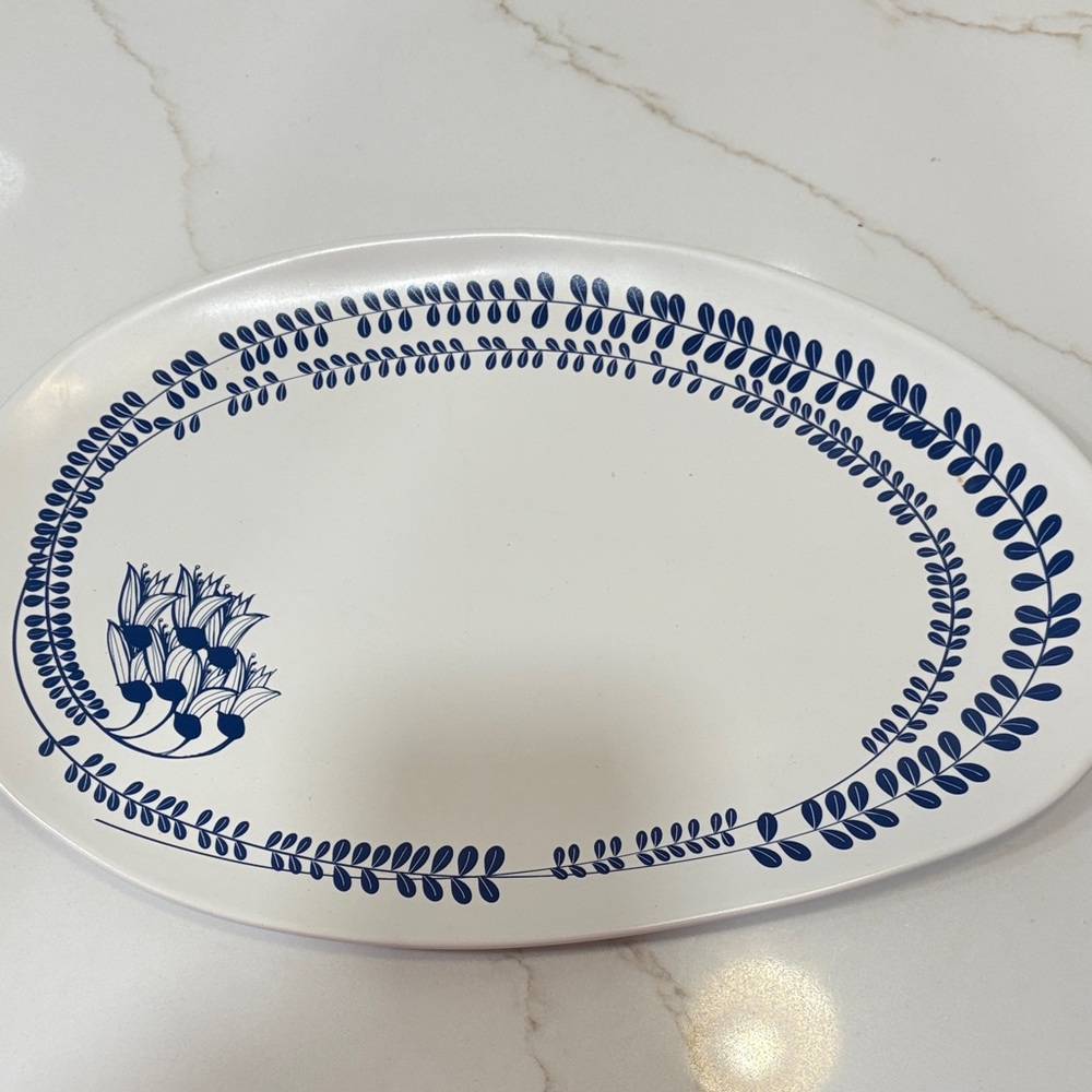 JL Blue Kowhai Serving plate Blue and White Floral Oval Platter